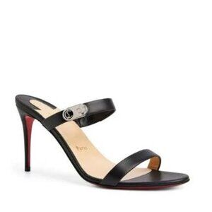 Christian Louboutin 85mm Lock Me Red Sole Stiletto Sandals Black 8.5B (NEW)